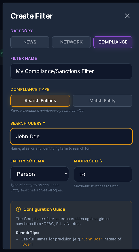 Compliance Filter Example